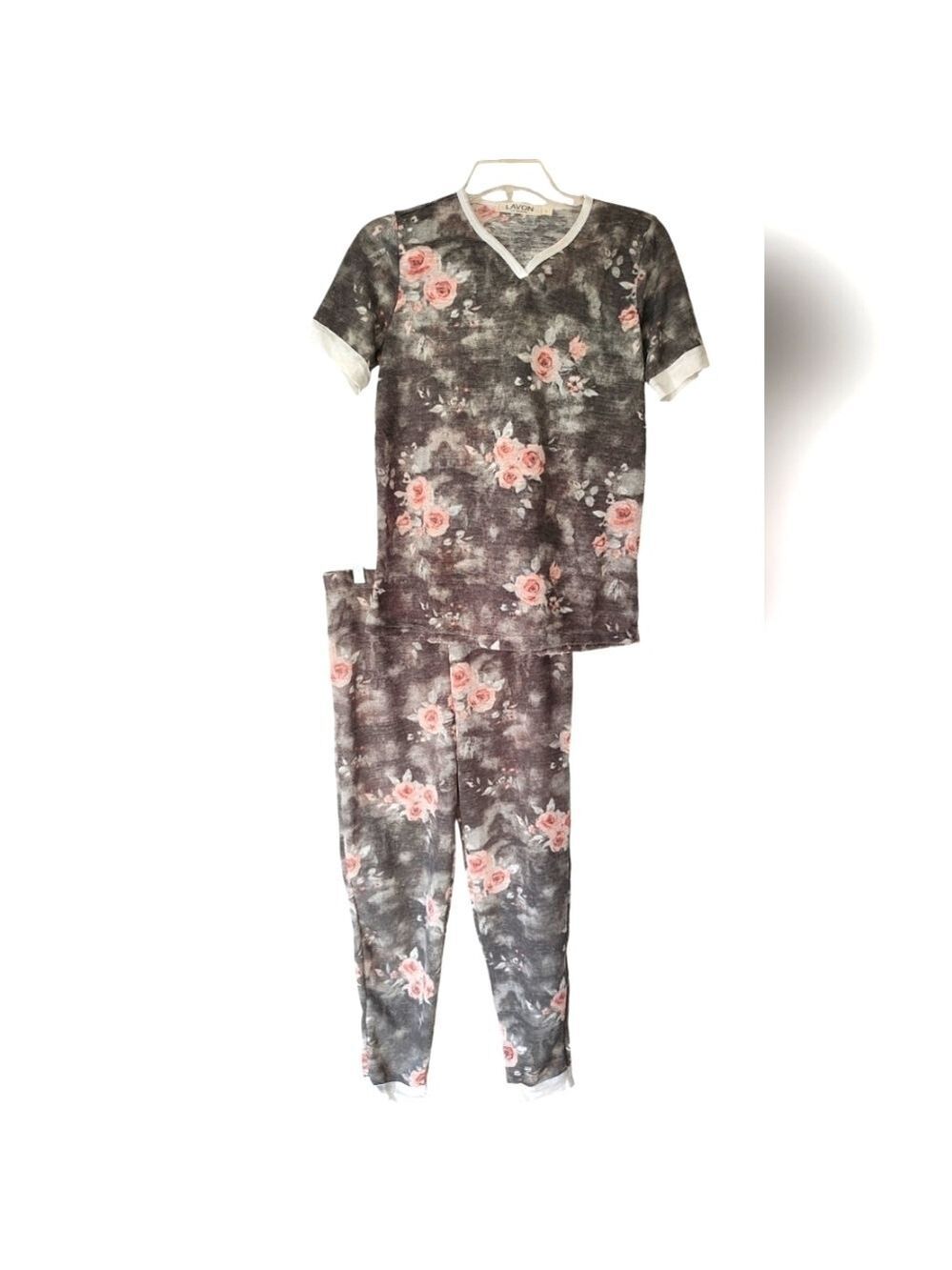 LAVON Cotto Blend 2 Piece Pajama Set Floral Short Sleeve Size Small